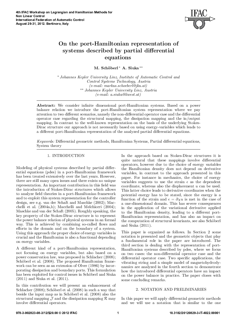 On the port-Hamiltonian representation of systems described by partial differential equations