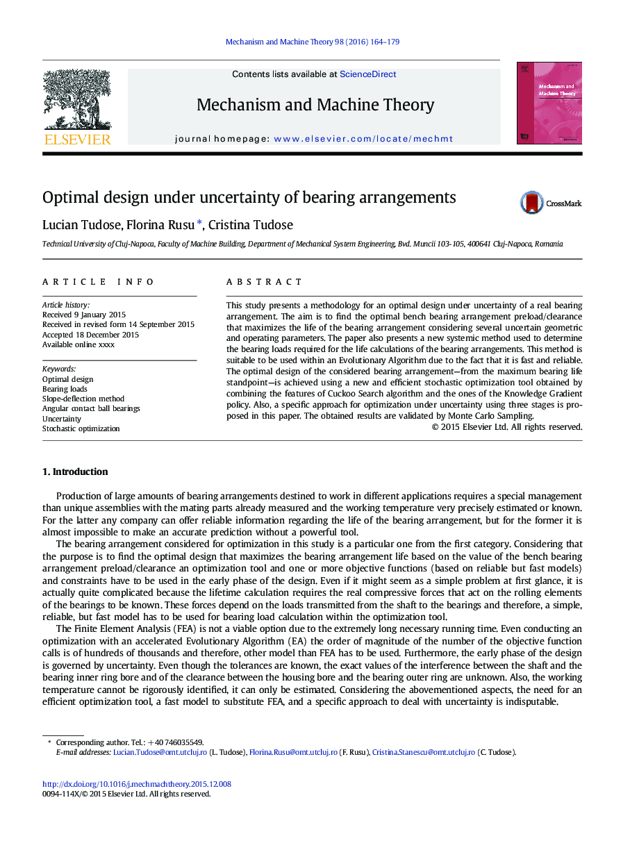 Optimal design under uncertainty of bearing arrangements