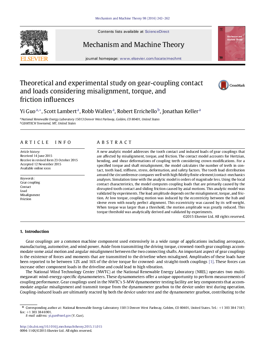 Theoretical and experimental study on gear-coupling contact and loads considering misalignment, torque, and friction influences