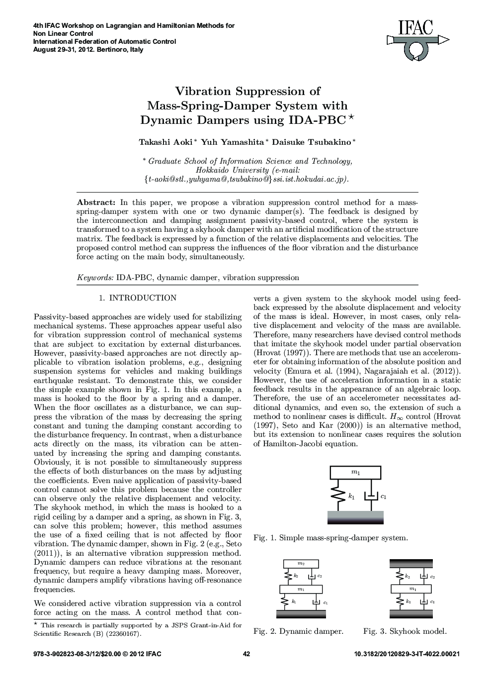 Vibration Suppression of Mass-Spring-Damper System with Dynamic Dampers using IDA-PBC* 