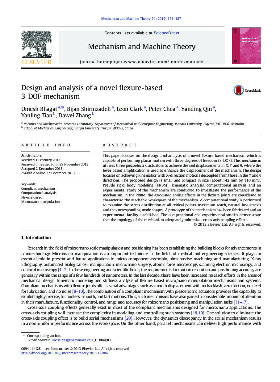 Design and analysis of a novel flexure-based 3-DOF mechanism