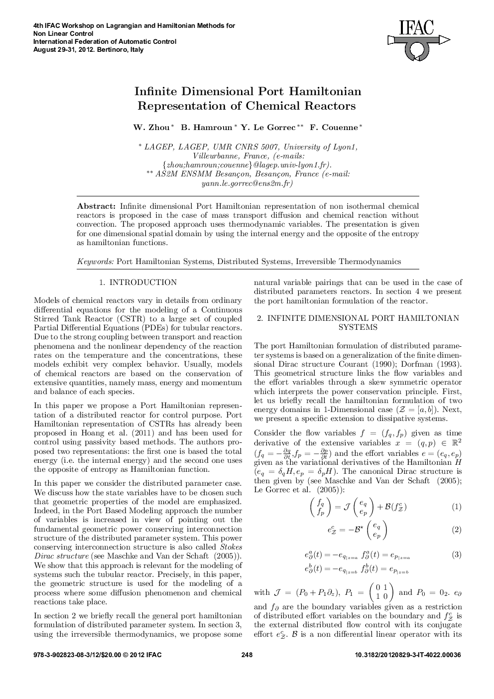 Infinite Dimensional Port Hamiltonian Representation of Chemical Reactors