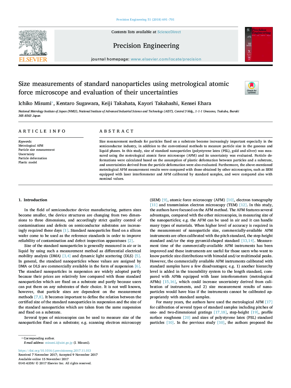 Size measurements of standard nanoparticles using metrological atomic force microscope and evaluation of their uncertainties