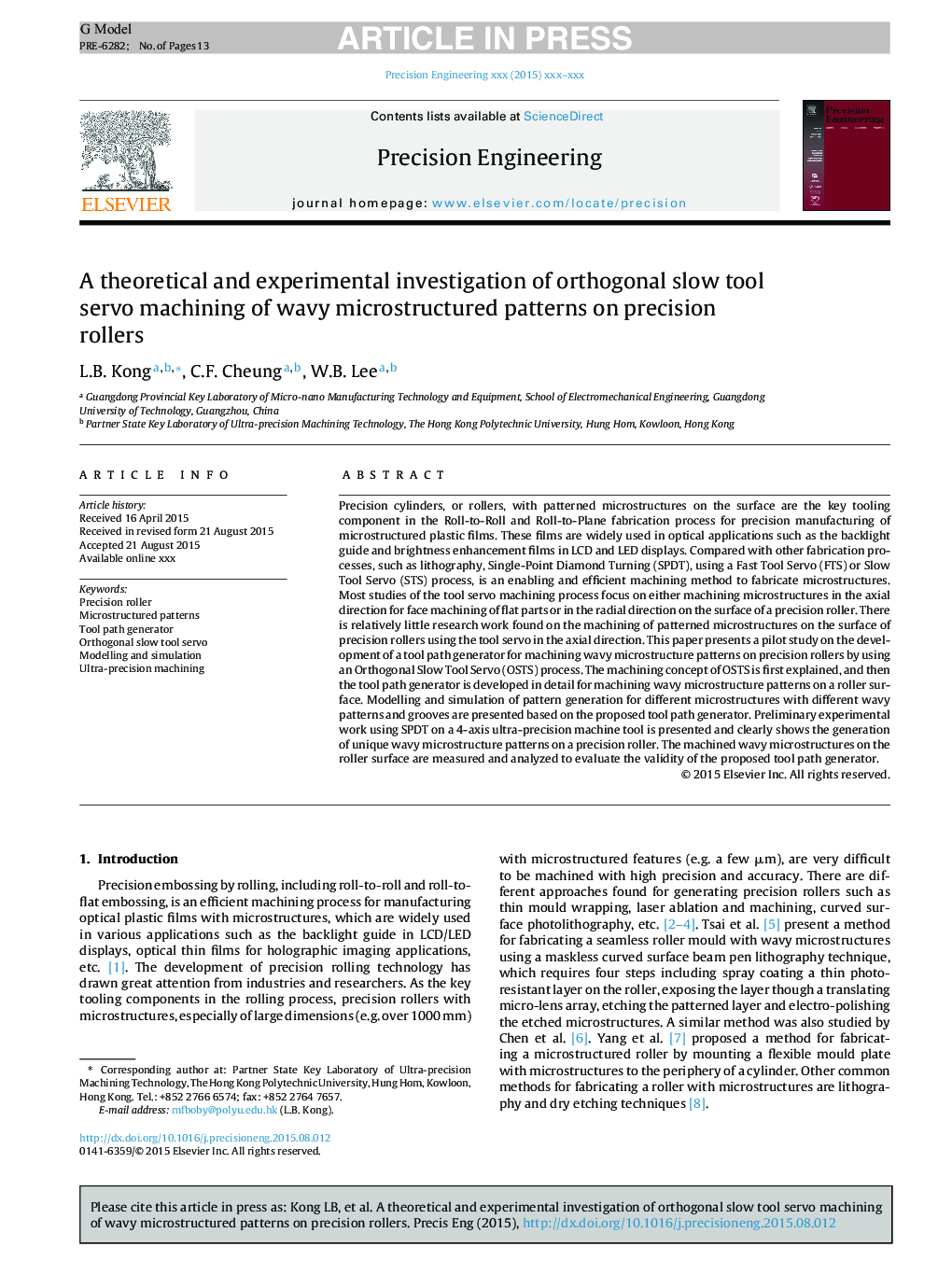 A theoretical and experimental investigation of orthogonal slow tool servo machining of wavy microstructured patterns on precision rollers