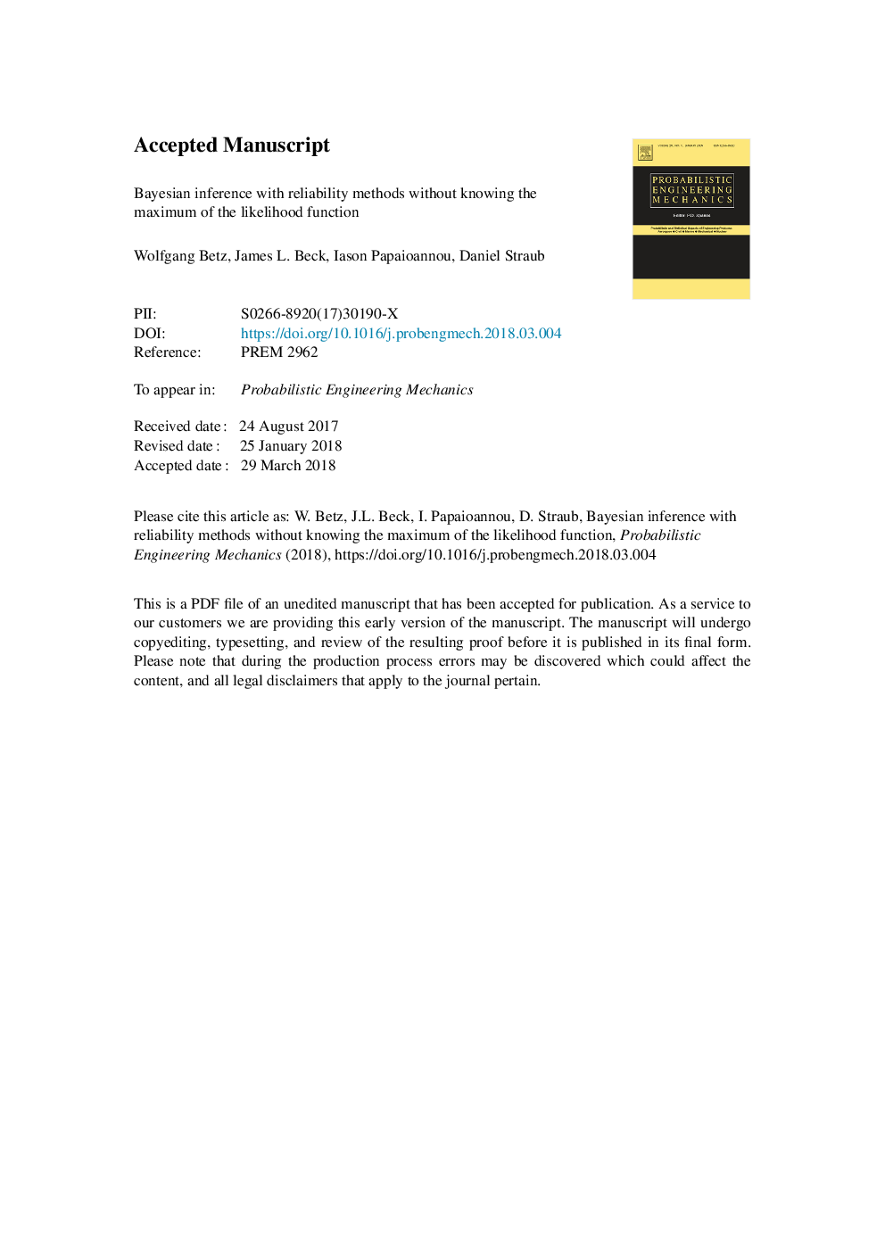 Bayesian inference with reliability methods without knowing the maximum of the likelihood function