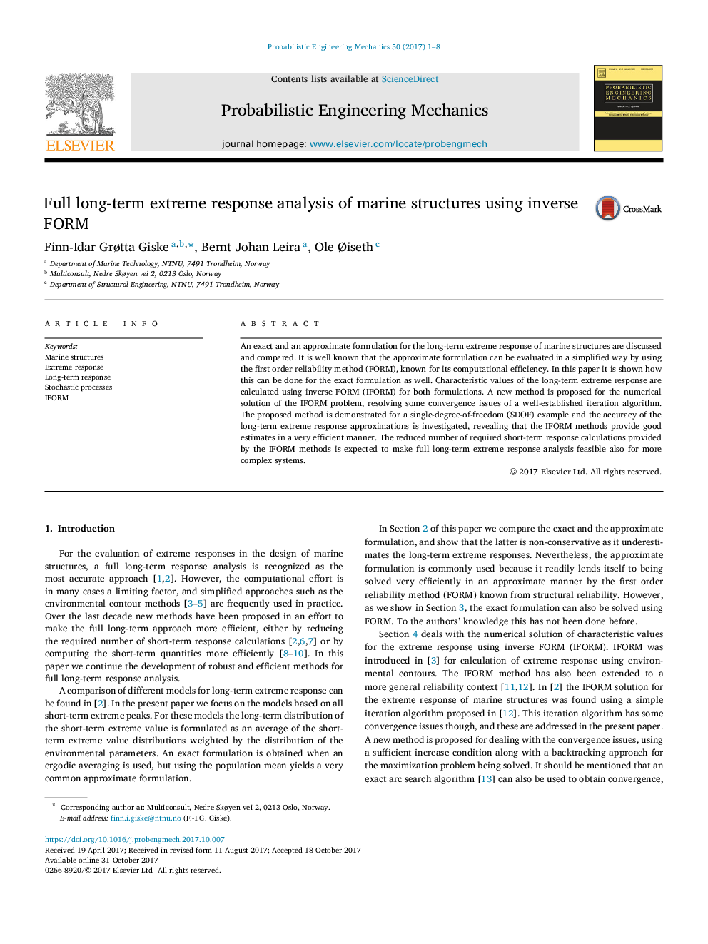 Full long-term extreme response analysis of marine structures using inverse FORM