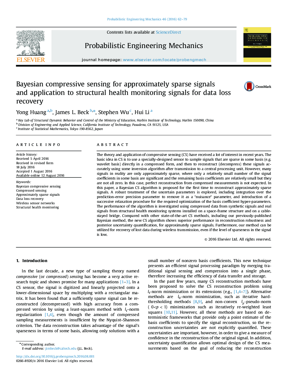 Bayesian compressive sensing for approximately sparse signals and application to structural health monitoring signals for data loss recovery