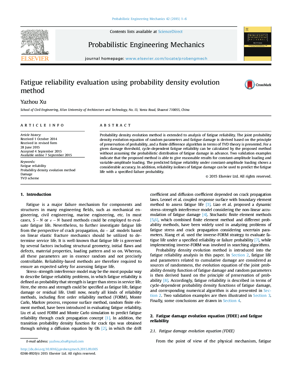 Fatigue reliability evaluation using probability density evolution method