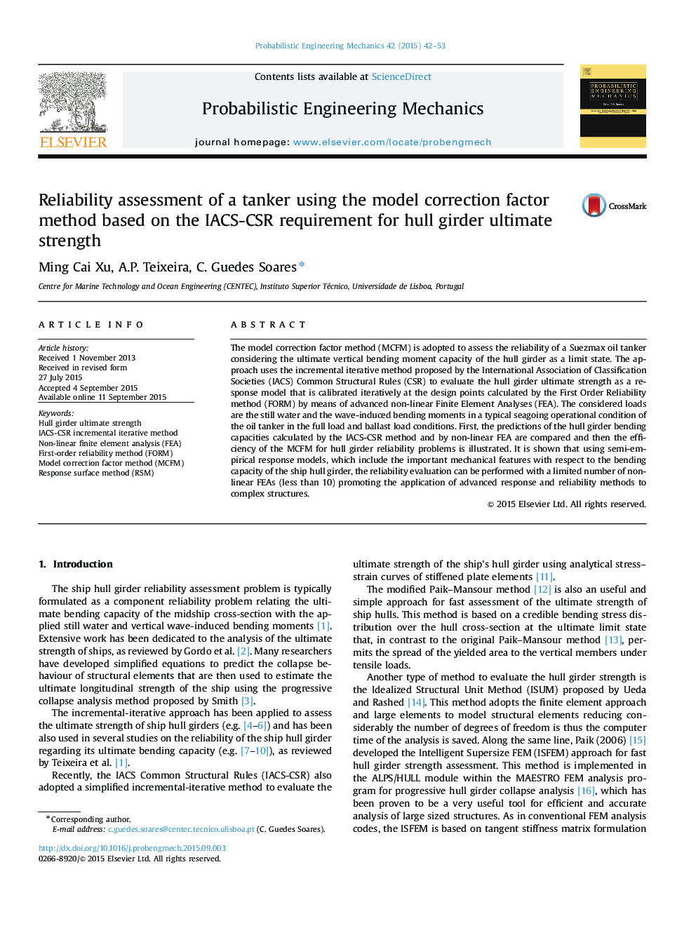 Reliability assessment of a tanker using the model correction factor method based on the IACS-CSR requirement for hull girder ultimate strength