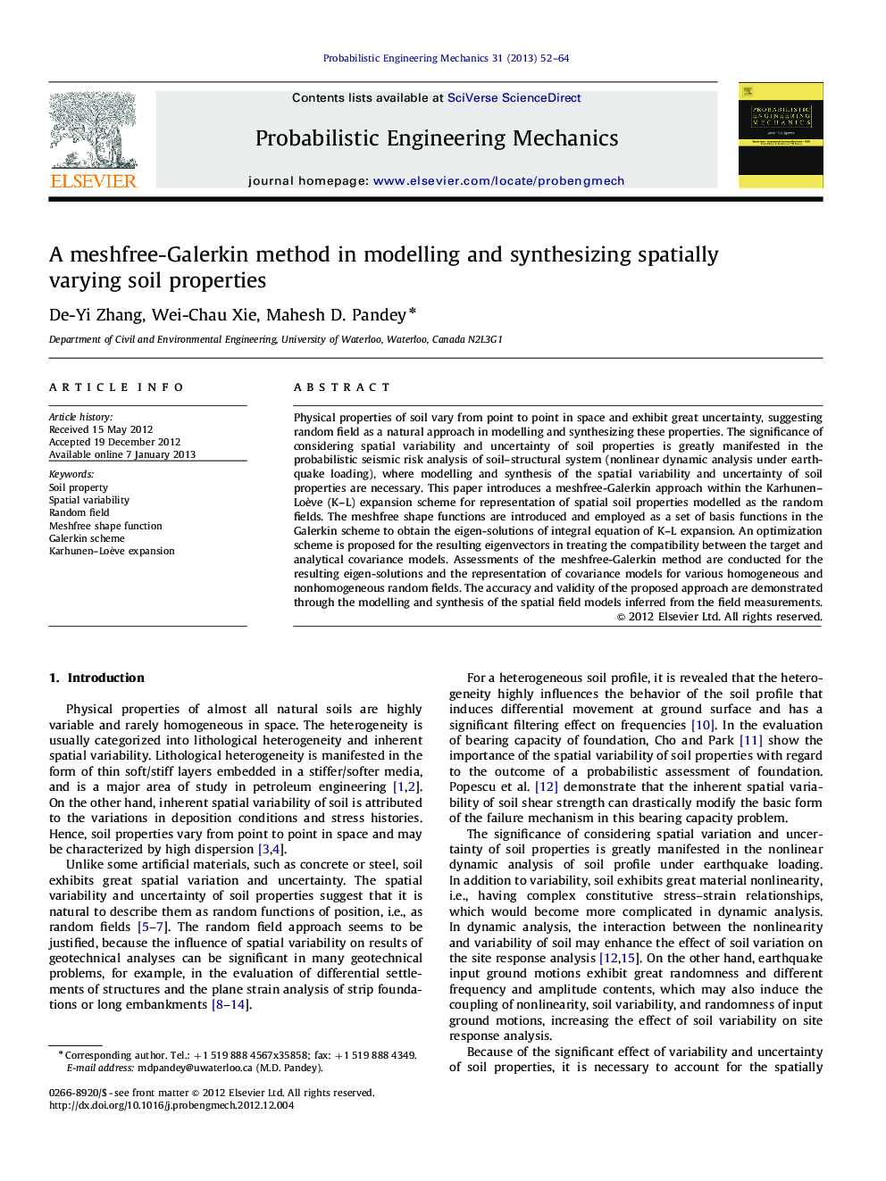 A meshfree-Galerkin method in modelling and synthesizing spatially varying soil properties