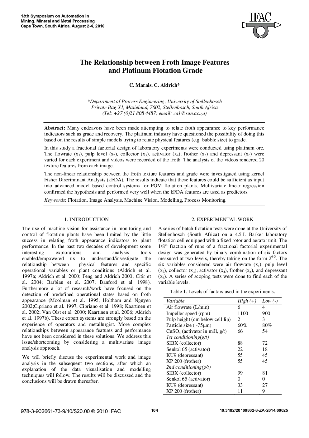 The Relationship between Froth Image Features and Platinum Flotation Grade