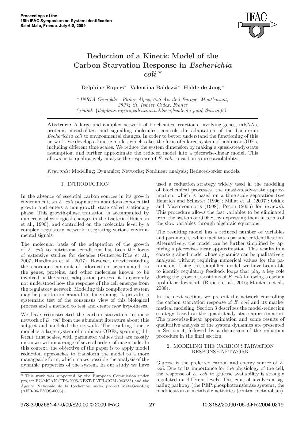 Reduction of a Kinetic Model of the Carbon Starvation Response in Escherichia coli 