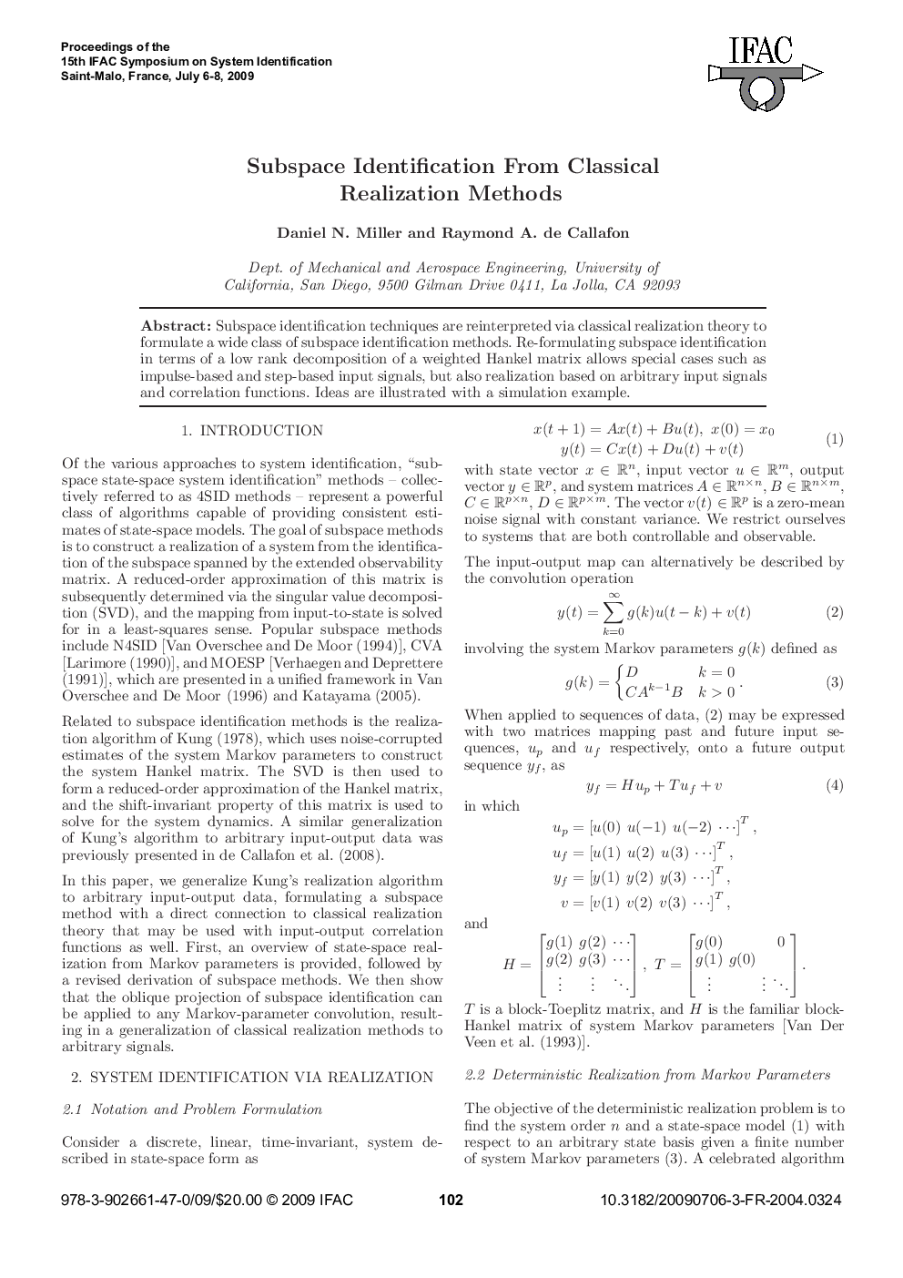 Subspace Identification From Classical Realization Methods