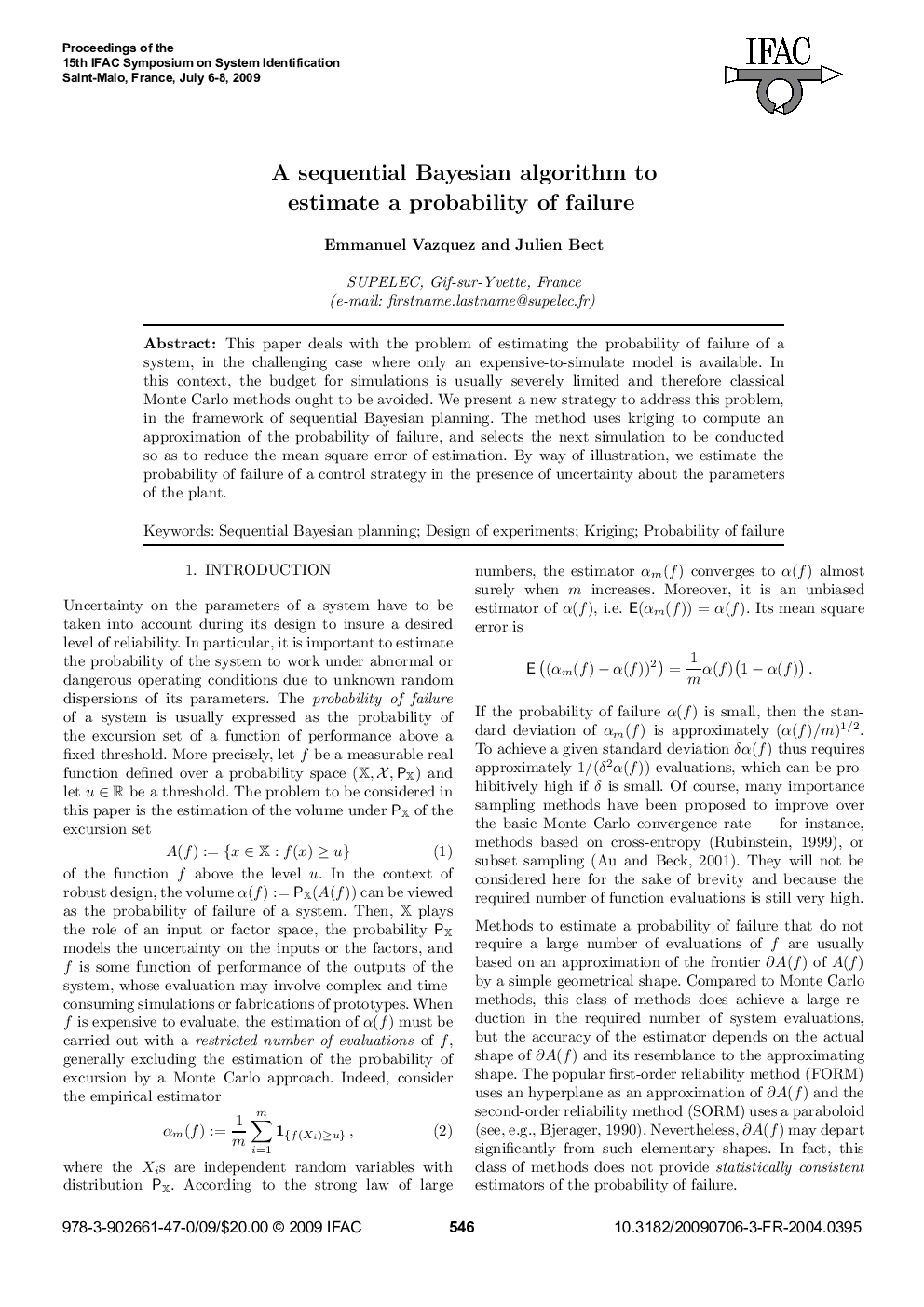 A sequential Bayesian algorithm to estimate a probability of failure