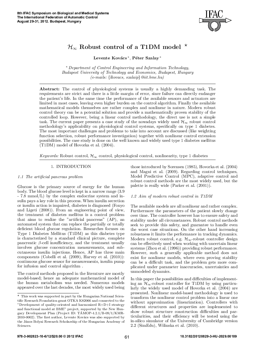 ℋ ∞ Robust control of a T1DM model 