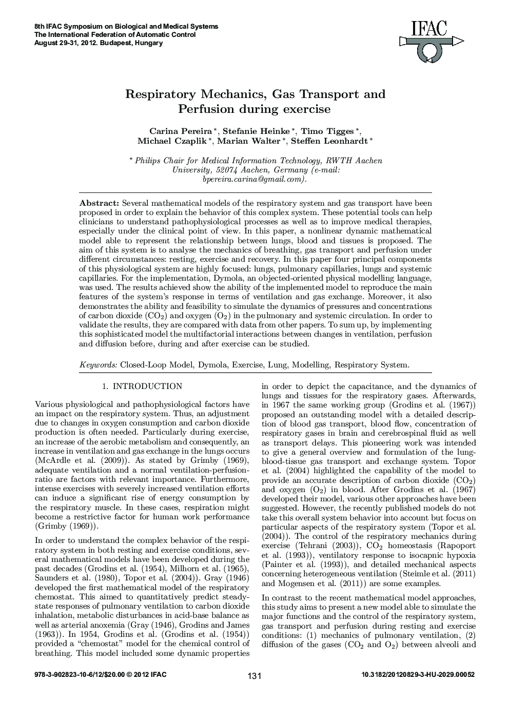Respiratory Mechanics, Gas Transport and Perfusion during exercise