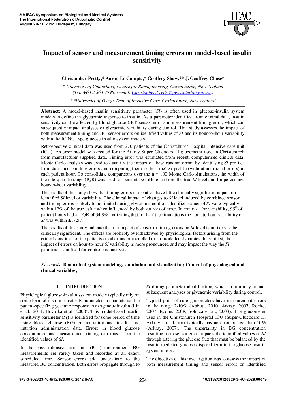 Impact of sensor and measurement timing errors on model-based insulin sensitivity