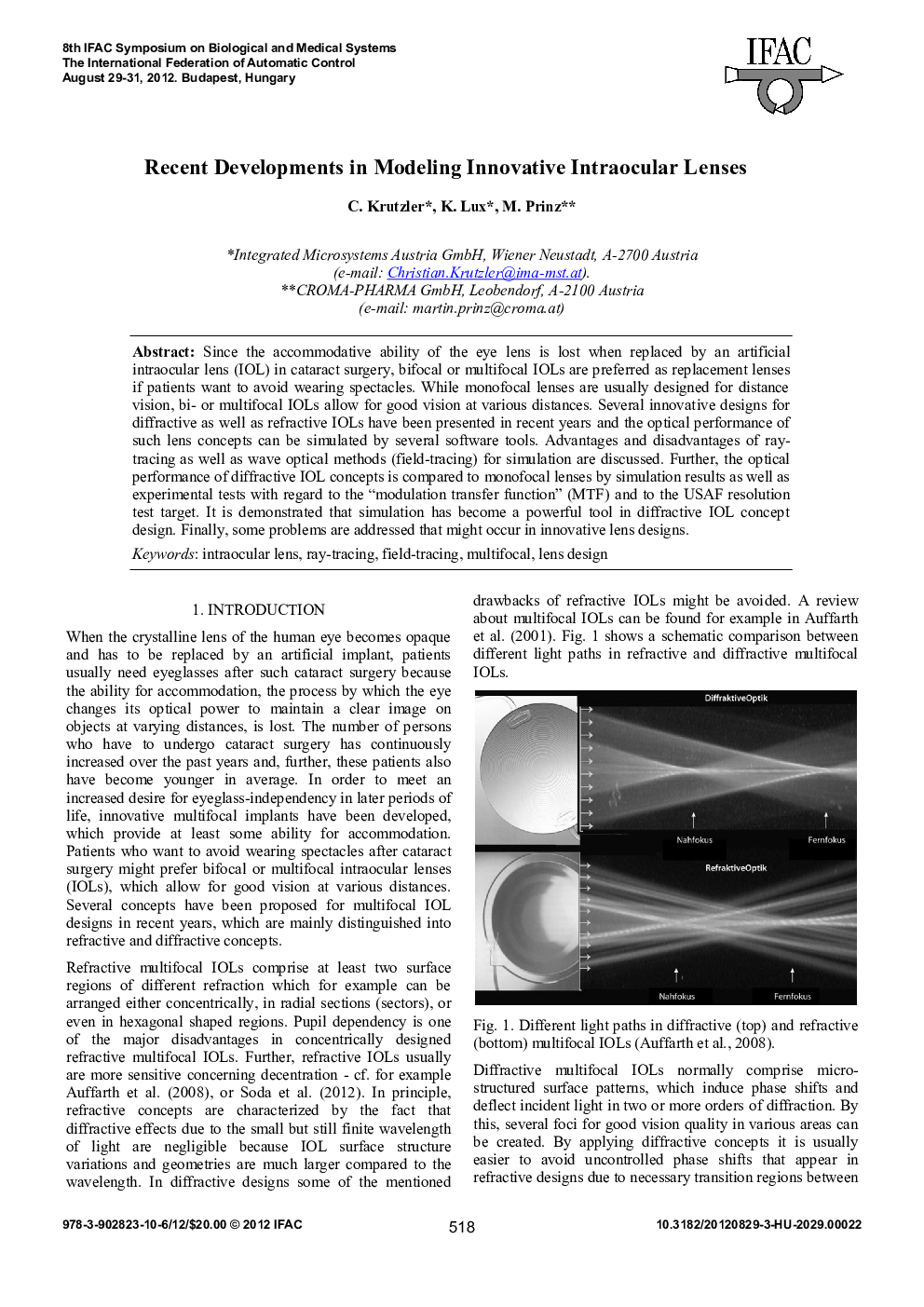 Recent Developments in Modeling Innovative Intraocular Lenses