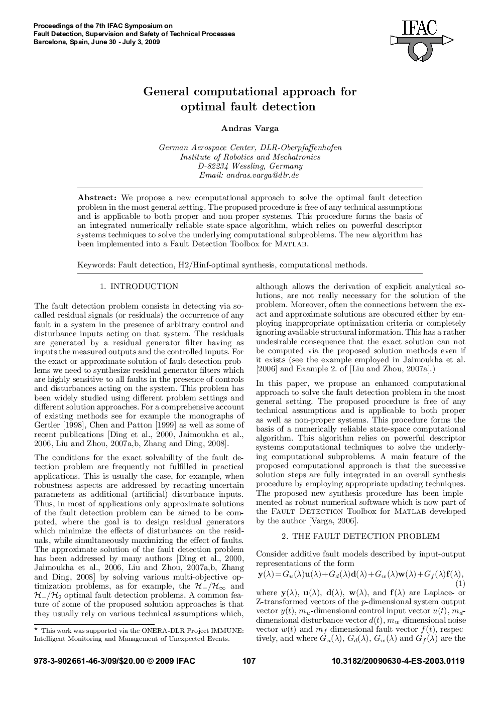 General computational approach for optimal fault detection 