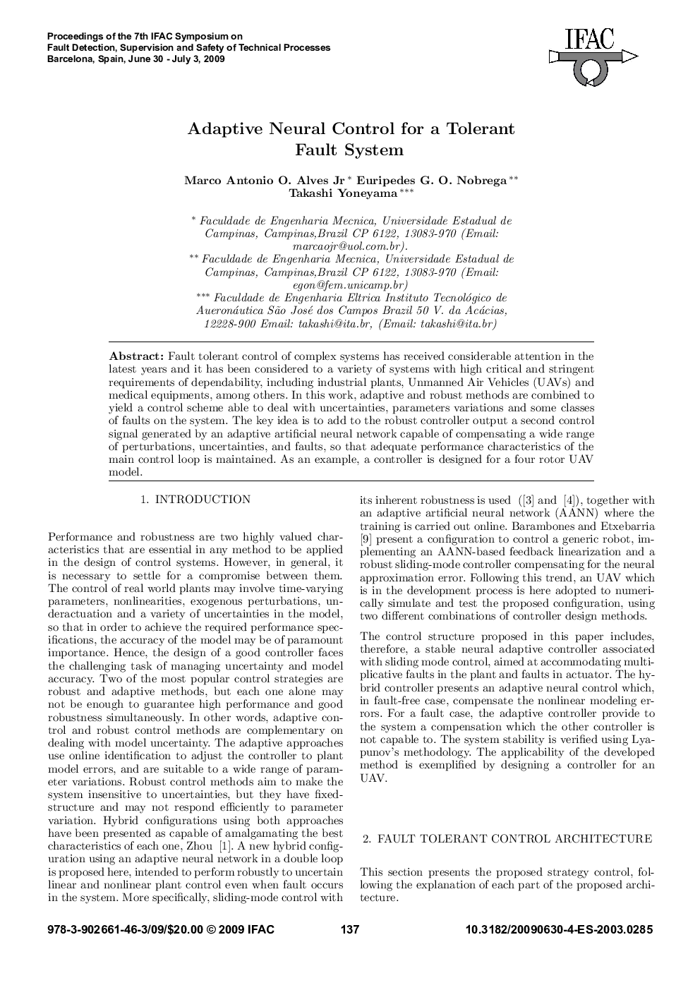 Adaptive Neural Control for a Tolerant Fault System