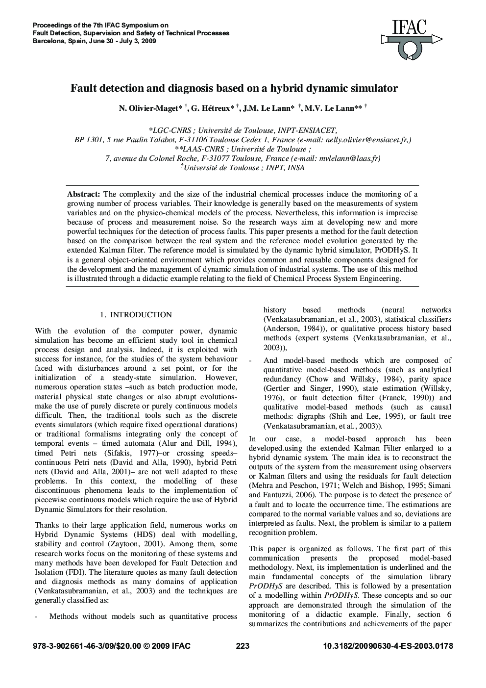 Fault detection and diagnosis based on a hybrid dynamic simulator