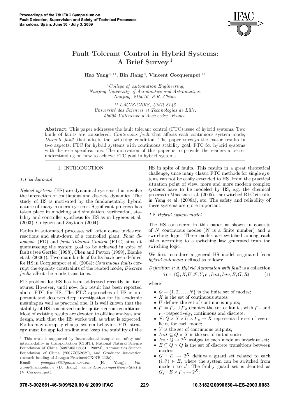 Fault Tolerant Control in Hybrid Systems: A Brief Surve 