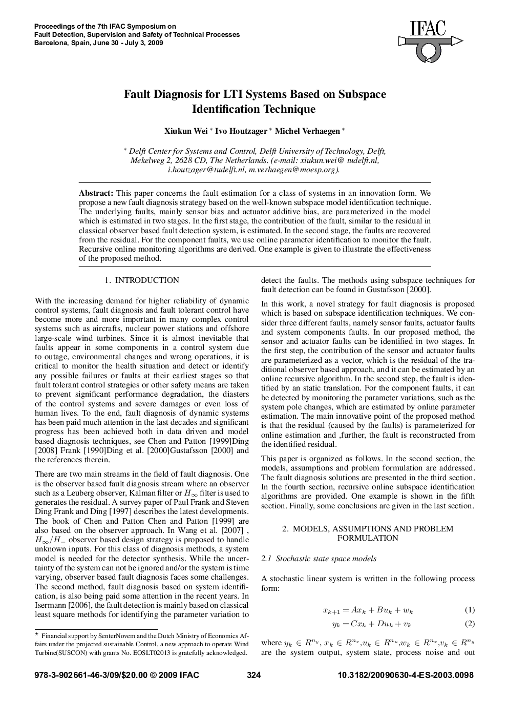 Fault Diagnosis for LTI Systems Based on Subspace Identification Technique 