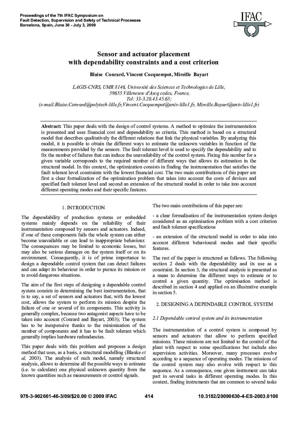 Sensor and actuator placement with dependability constraints and a cost criterion