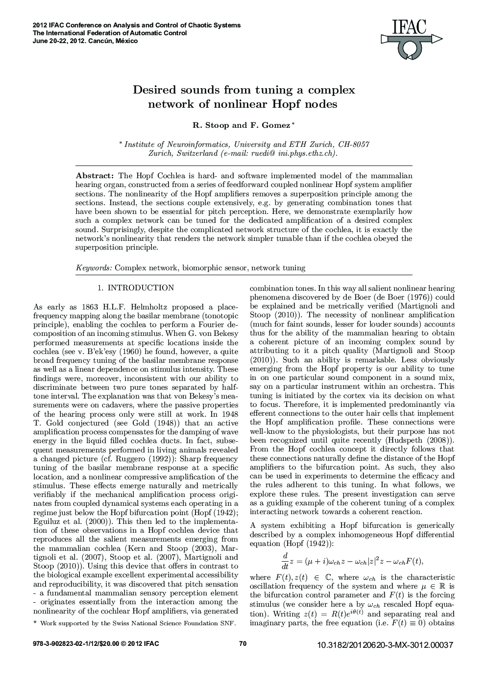 Desired sounds from tuning a complex network of nonlinear Hopf nodes*