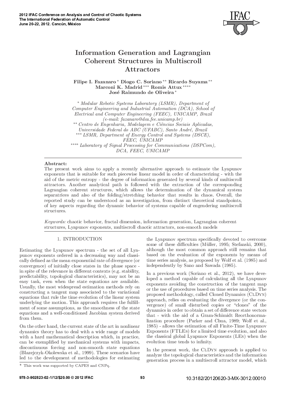 عکس صفحه اول مقاله: Information Generation and Lagrangian Coherent Structures in Multiscroll Attractors* Information Generation and Lagrangian Coherent Structures in Multiscroll Attractors*