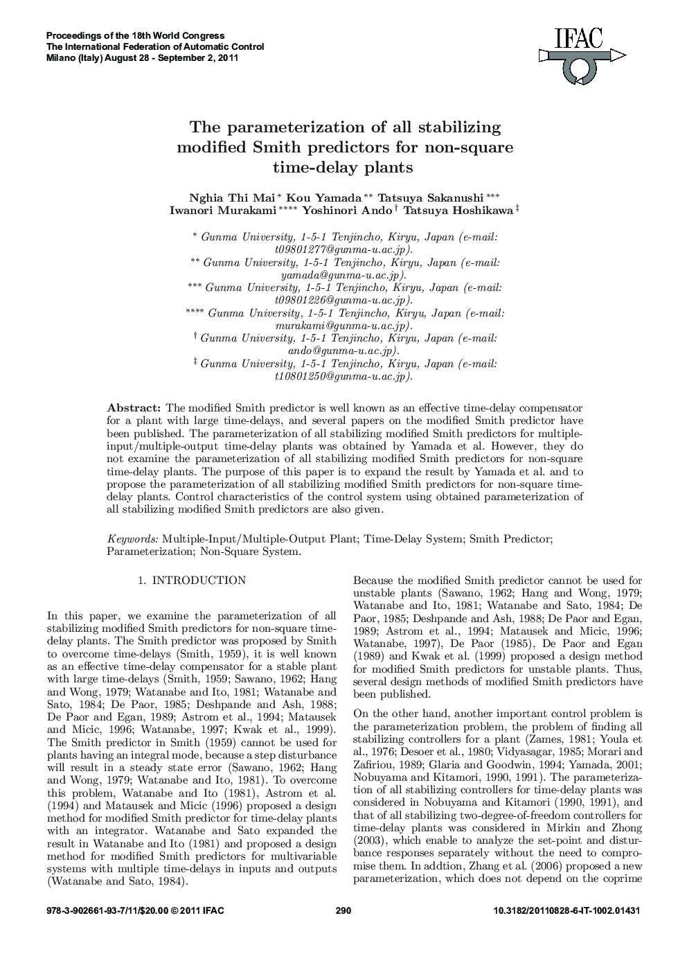 The parameterization of all stabilizing modified Smith predictors for non-square time-delay plants