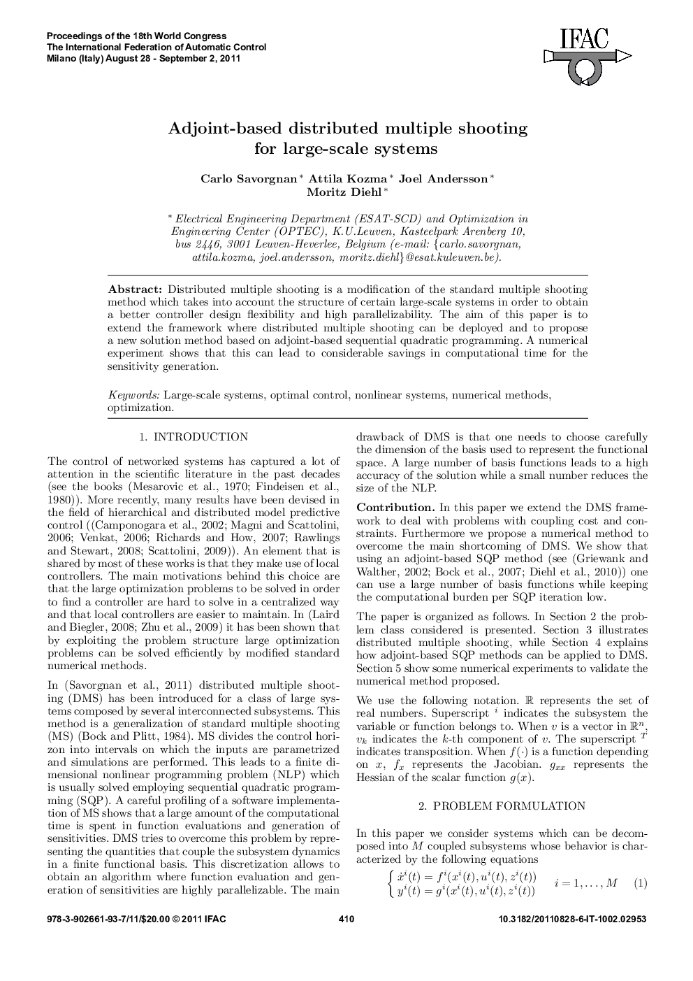 Adjoint-based distributed multiple shooting for large-scale systems