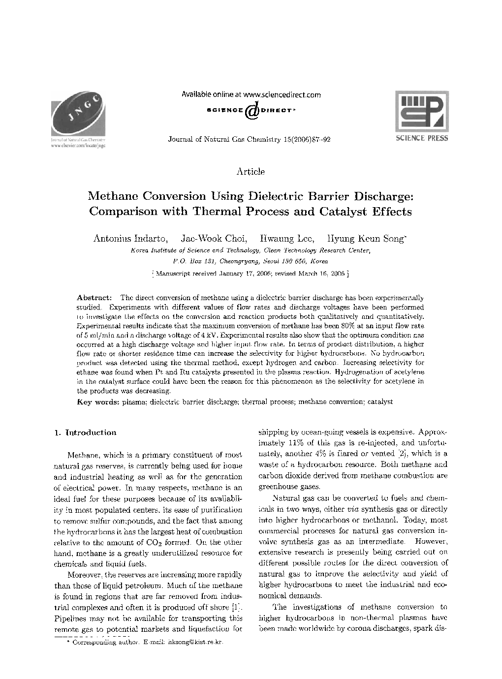 Methane Conversion Using Dielectric Barrier Discharge: Comparison with Thermal Process and Catalyst Effects