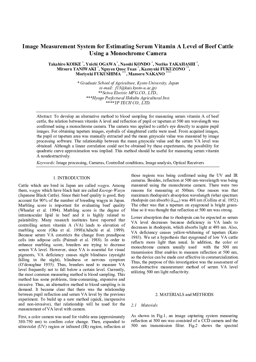 Image Measurement System for Estimating Serum Vitamin A Level of Beef Cattle Using a Monochrome Camera
