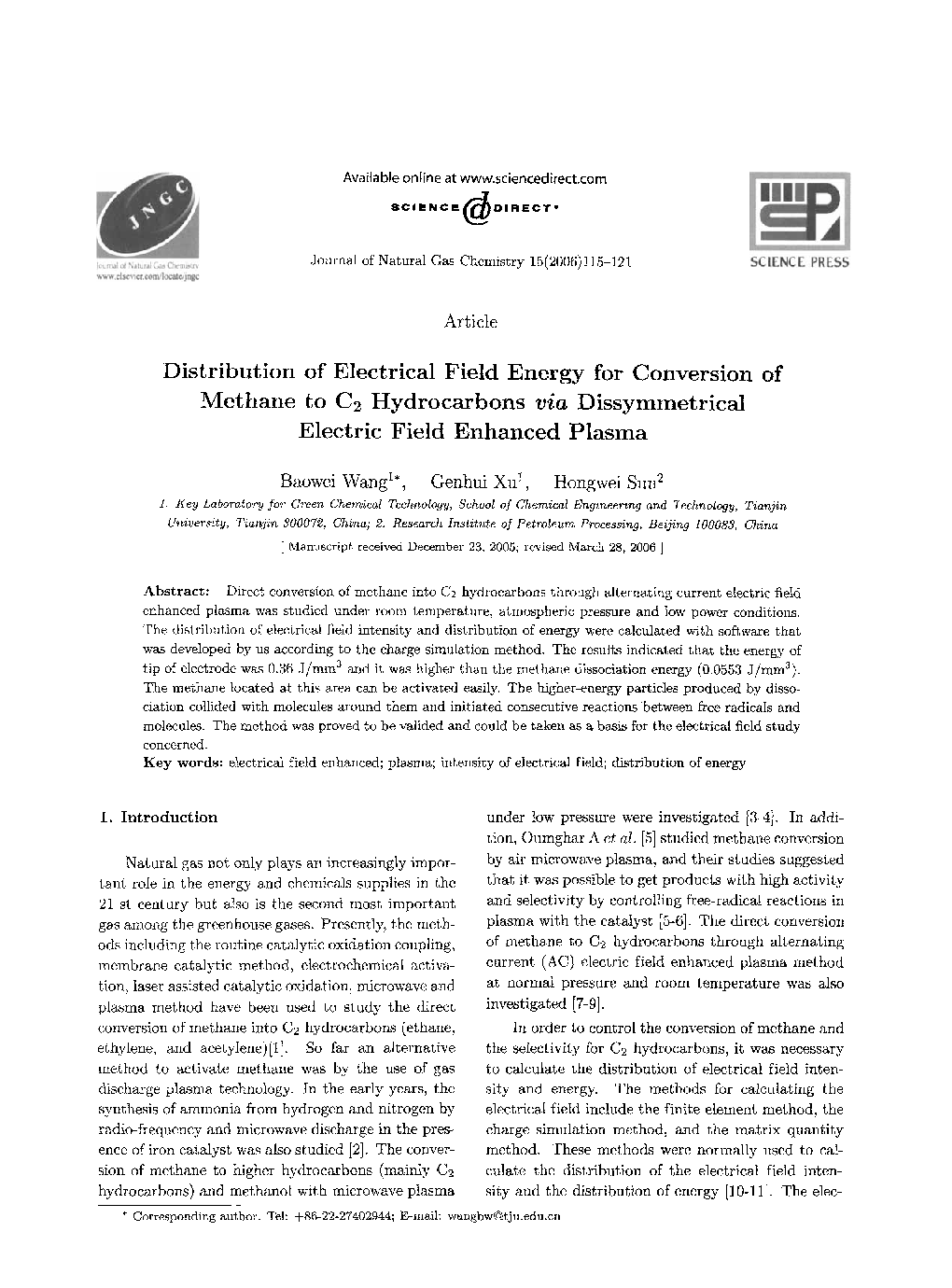 Distribution of Electrical Field Energy for Conversion of Methane to C2 Hydrocarbons via Dissymmetrical Electric Field Enhanced Plasma