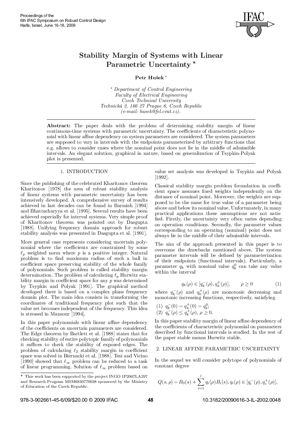 Stability Margin of Systems with Linear Parametric Uncertainty 