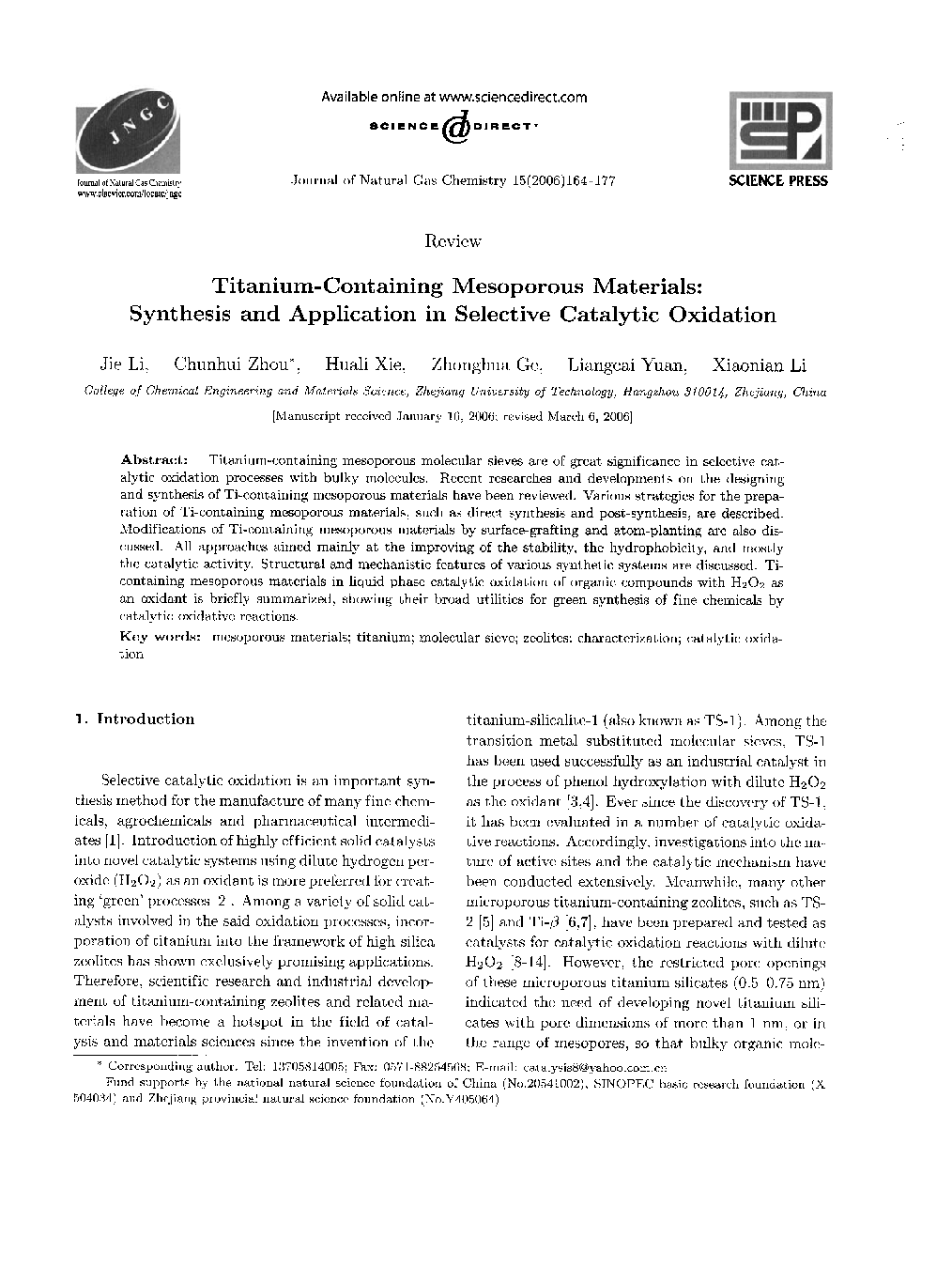 Titanium-Containing Mesoporous Materials: Synthesis and Application in Selective Catalytic Oxidation 