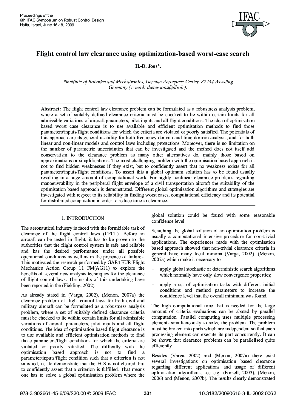 Flight control law clearance using optimization-based worst-case search