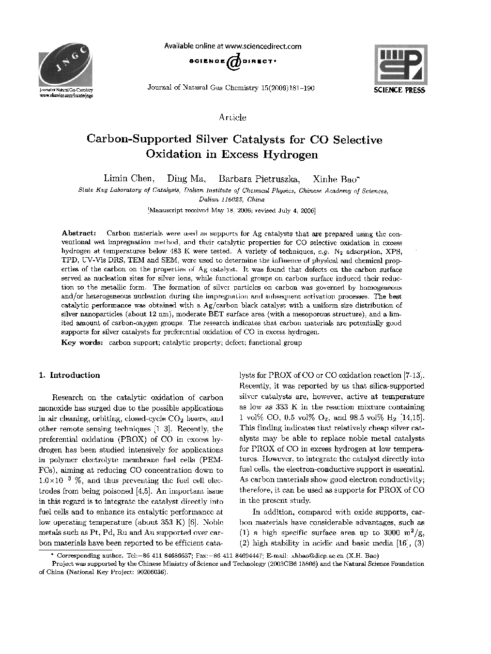 Carbon-Supported Silver Catalysts for CO Selective Oxidation in Excess Hydrogen 