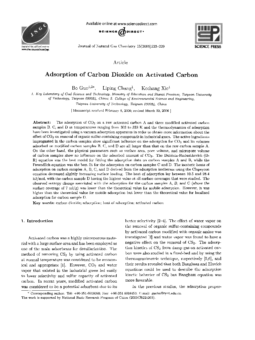 Adsorption of Carbon Dioxide on Activated Carbon 