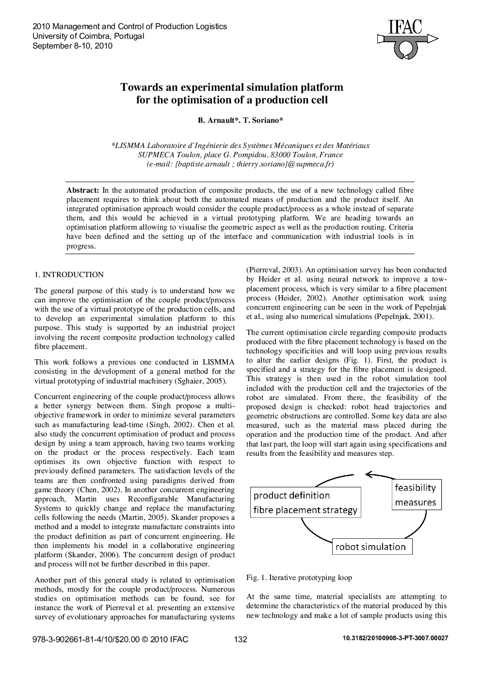 Towards an experimental simulation platform for the optimisation of a production cell