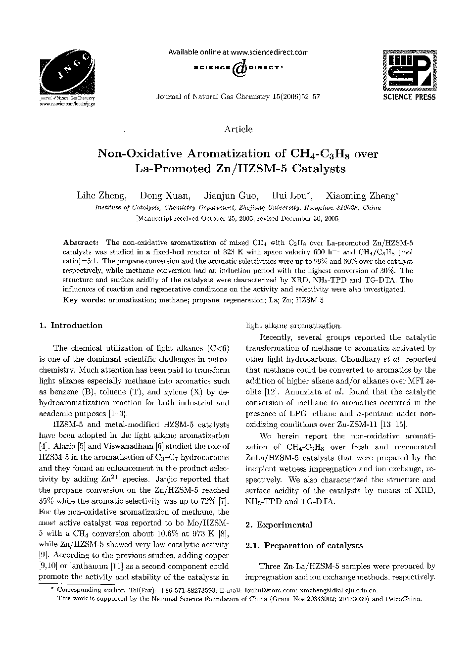 Non-Oxidative Aromatization of CH4-C3H8 over La-Promoted Zn/HZSM-5 Catalysts 