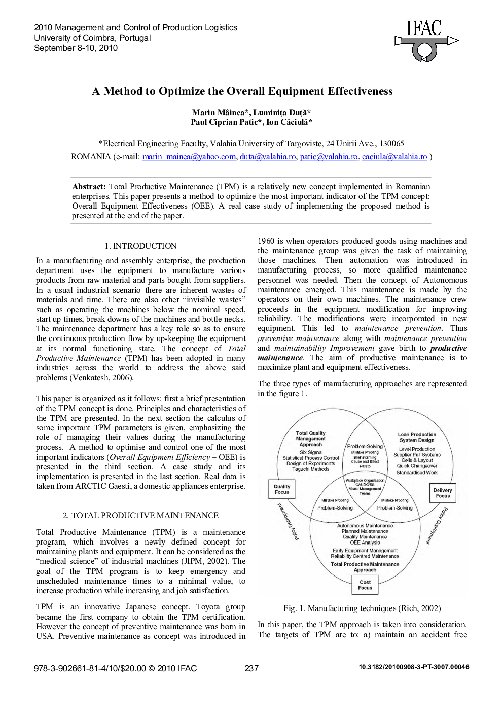 A Method to Optimize the Overall Equipment Effectiveness