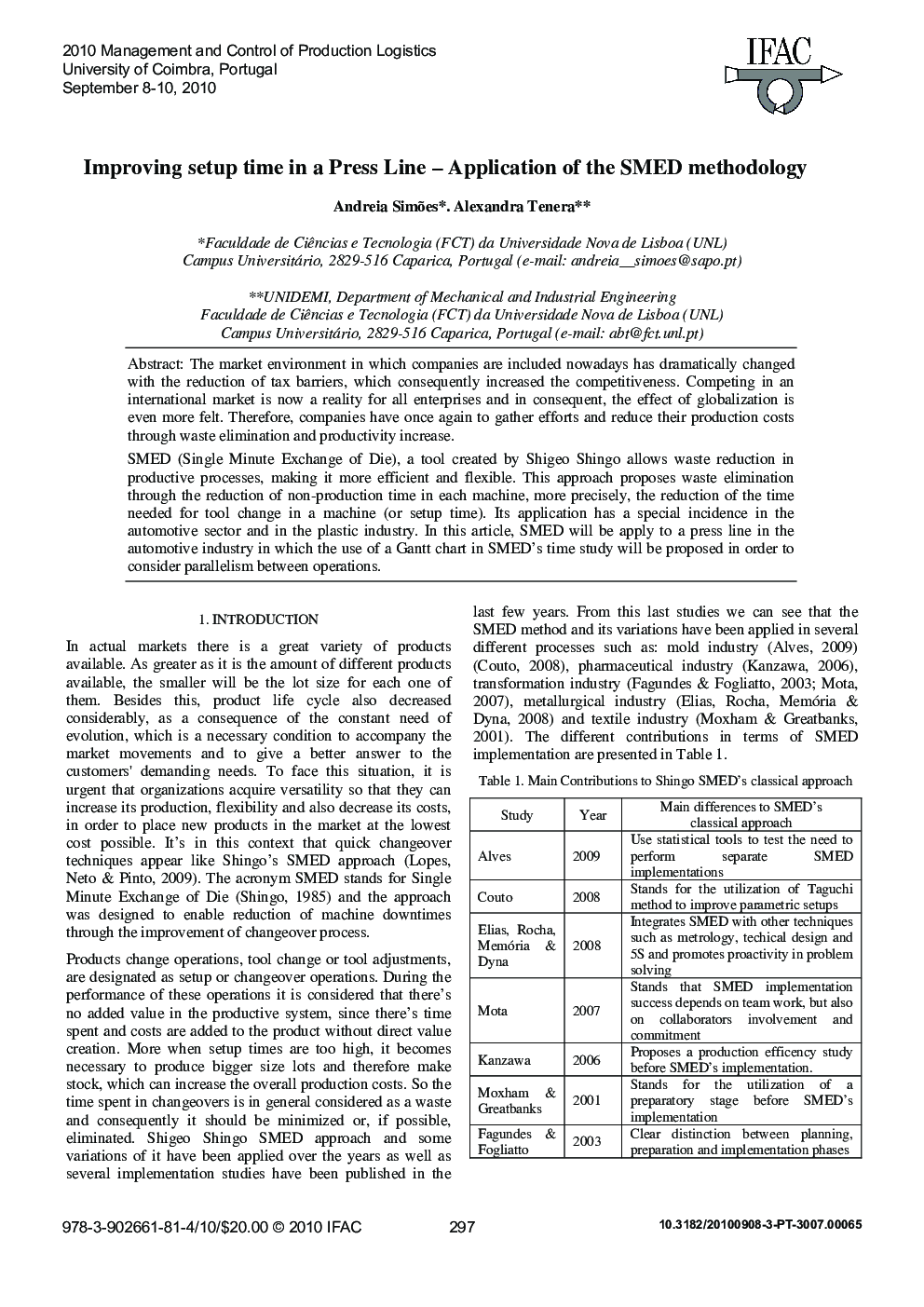 Improving setup time in a Press Line – Application of the SMED methodology