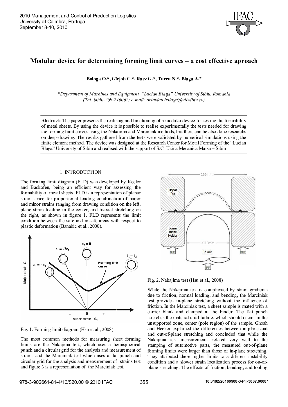 Modular device for determining forming limit curves – a cost effective aproach