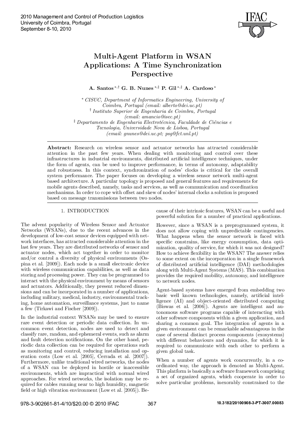 Multi-Agent Platform in WSAN Applications: A Time Synchronization Perspective