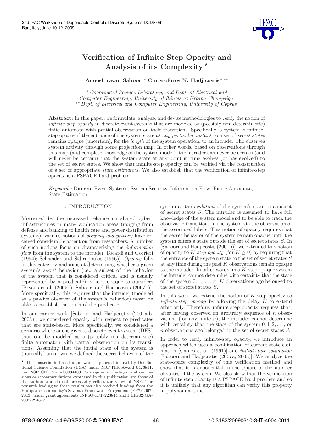 Verification of Infinite-Step Opacity and Analysis of its Complexity*