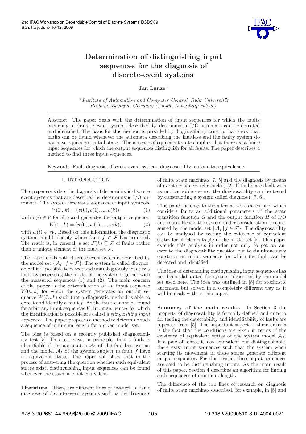 Determination of distinguishing input sequences for the diagnosis of discrete-event systems