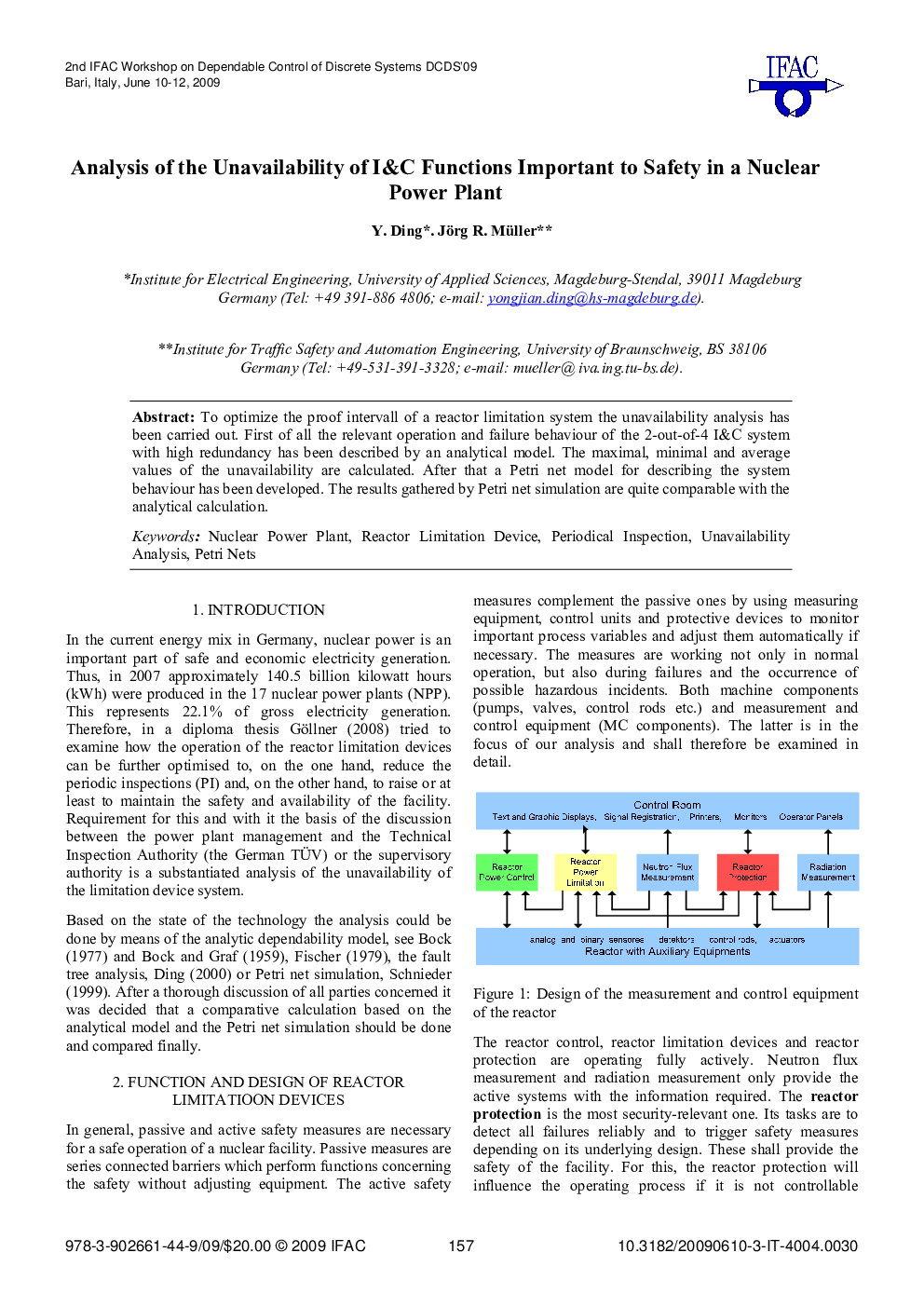 Analysis of the Unavailability of I&C Functions Important to Safety in a Nuclear Power Plant