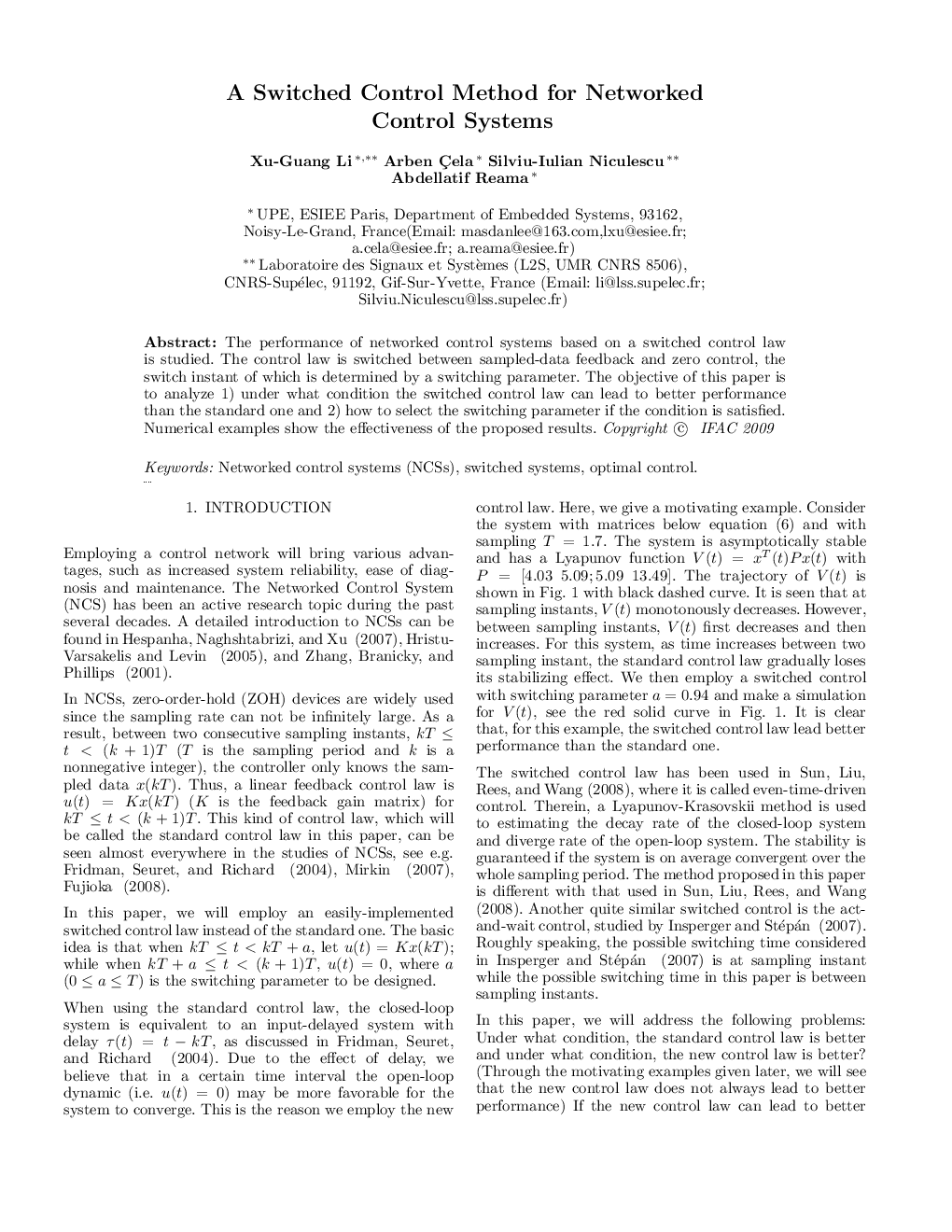 A Switched Control Method for Networked Control Systems